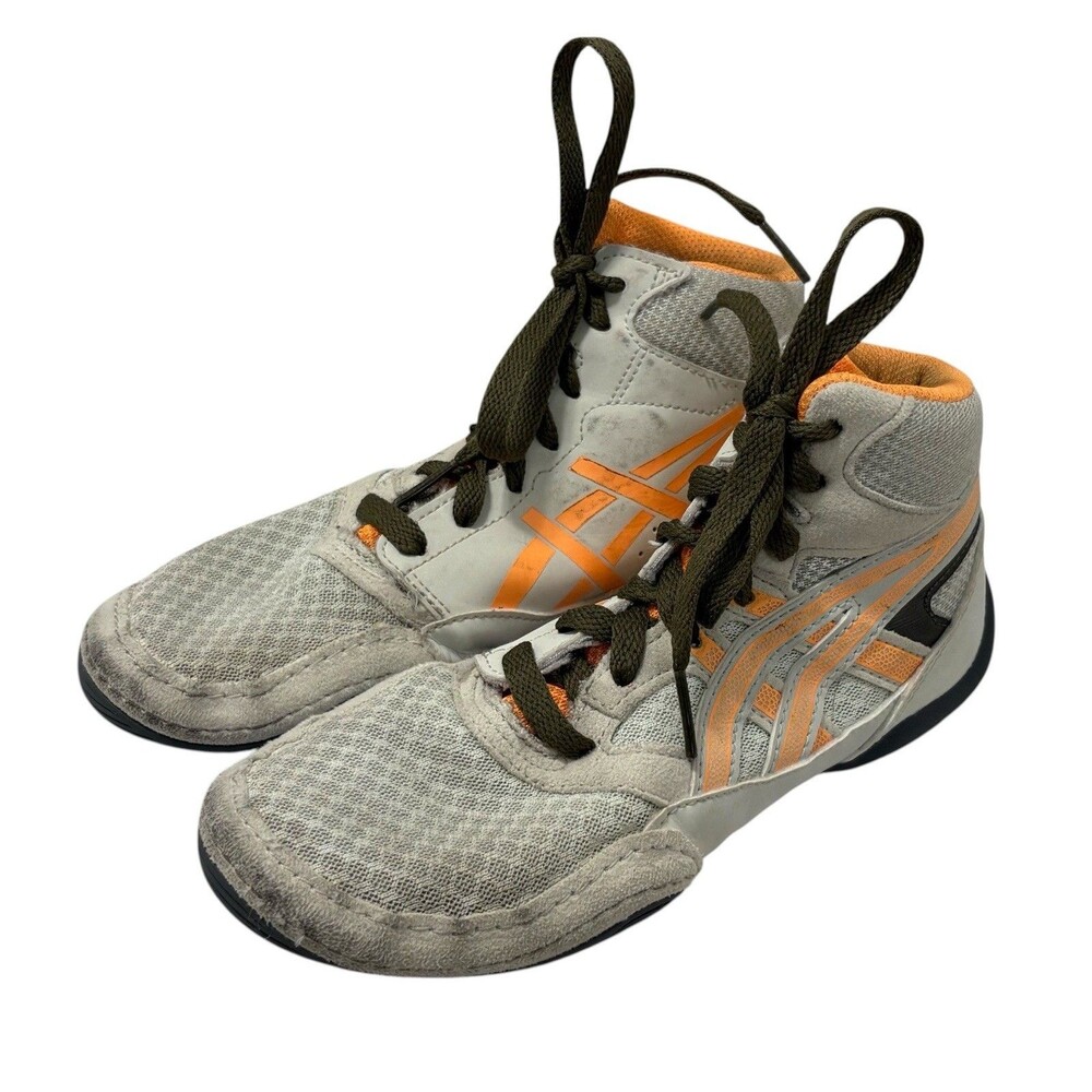 Asics Matflex Wrestling Shoes Kids Size 1.5 Orange Gray